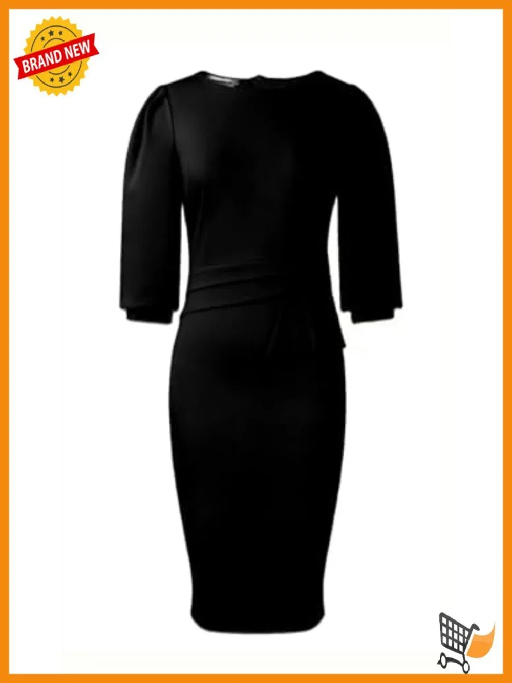 Midi Pencil Dress with 3/4 Sleeves, Hidden Zipper, Self Tie Waist - Picture 6 of 6